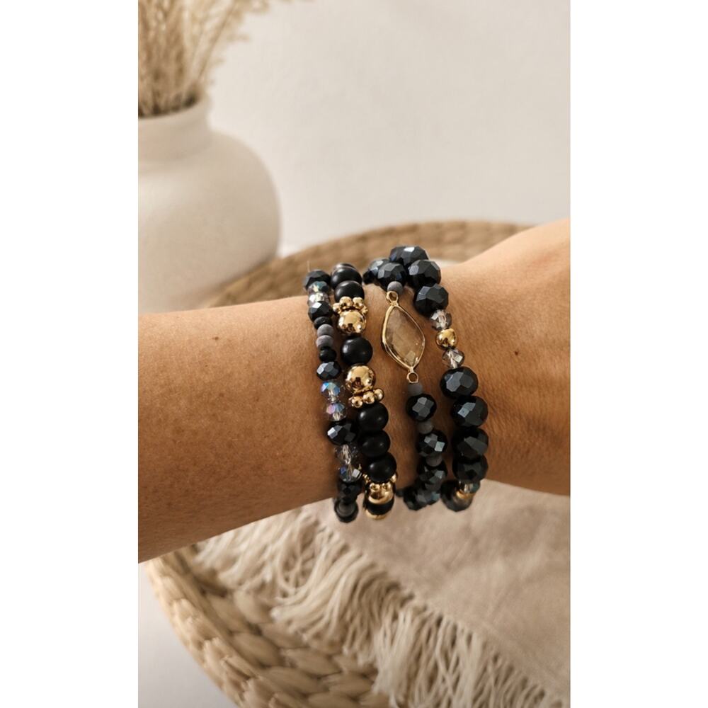 Pomina Black Beaded Bracelet Stack New